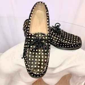 Vintage Sebago Dockside Loafers in Black Polka Dot Calf Hair Leather, Size 7